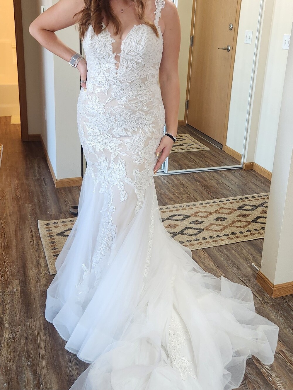STUNNING Size 12 Beaded Mermaid Style Wedding Dress Lace Tulle Ivory